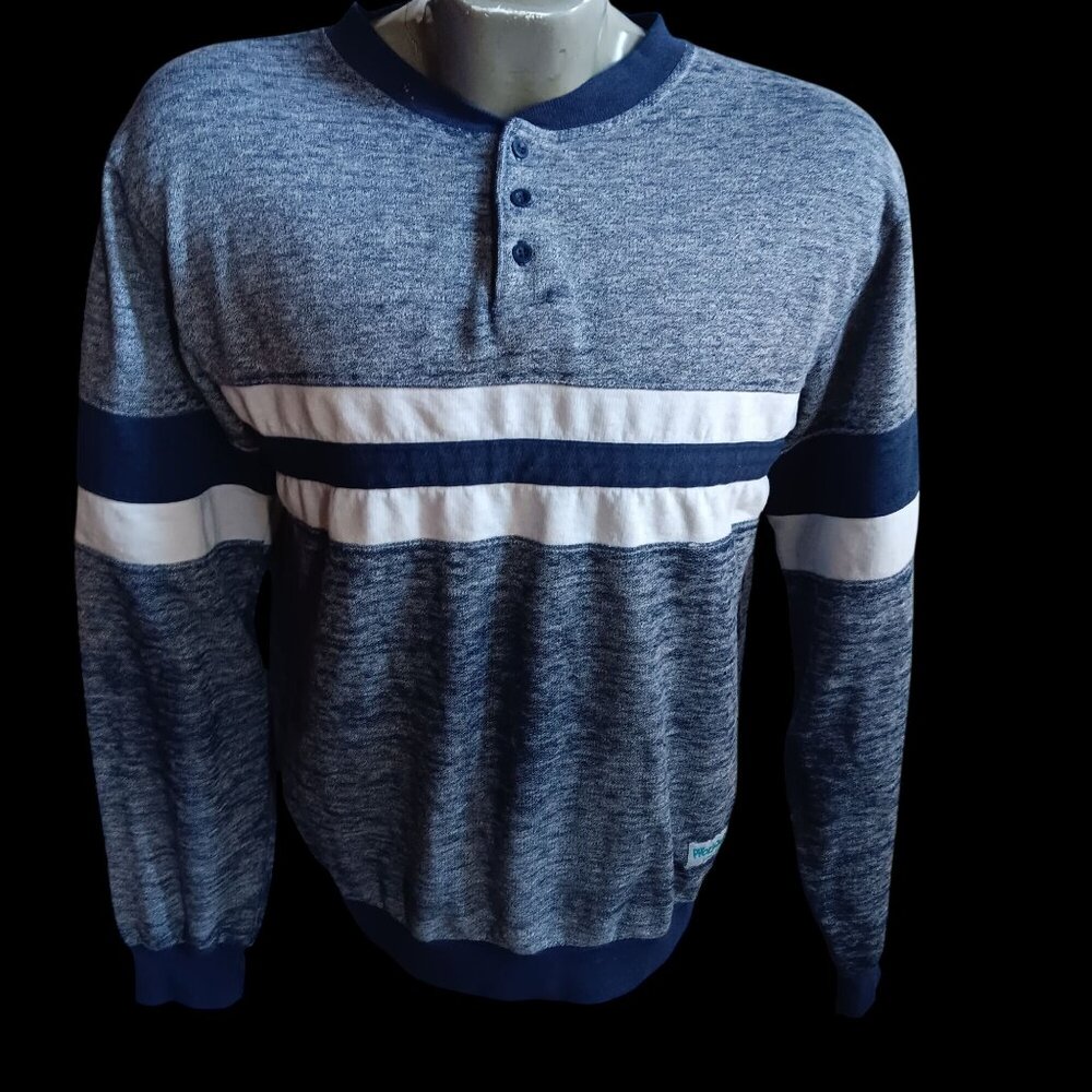 Vintage Nerd Pullover Shirt Medium 1980's Colorblock Henley Heather Sewn Geek